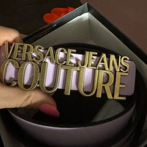 Versace Jeans Couture Purple Leather Belt Made in Italy Brand New Size 85 W BOX